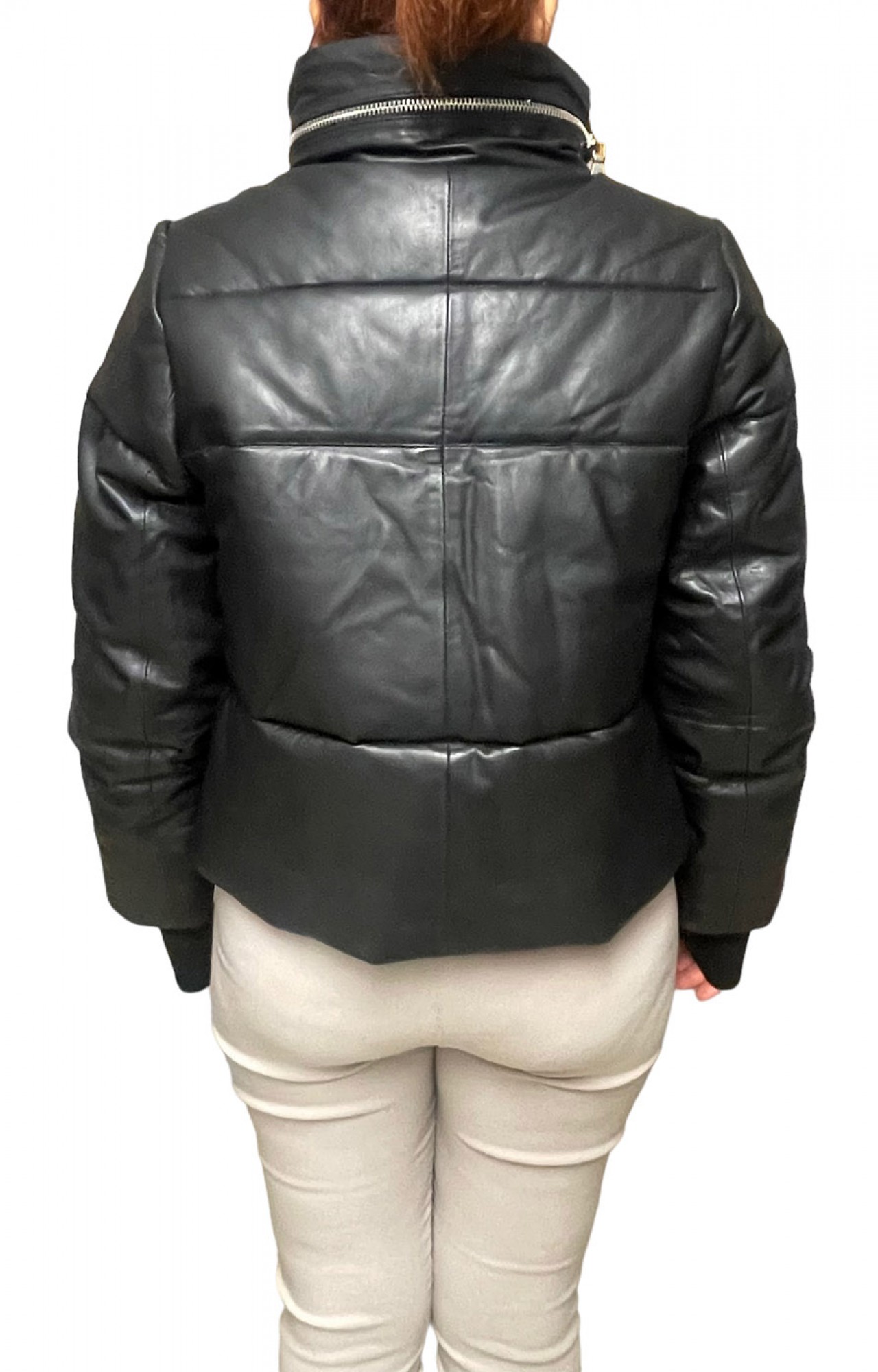 EDWINA-BLACK WOMENS LEATHER PUFFER JACKET