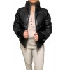 EDWINA-BLACK WOMENS LEATHER PUFFER JACKET