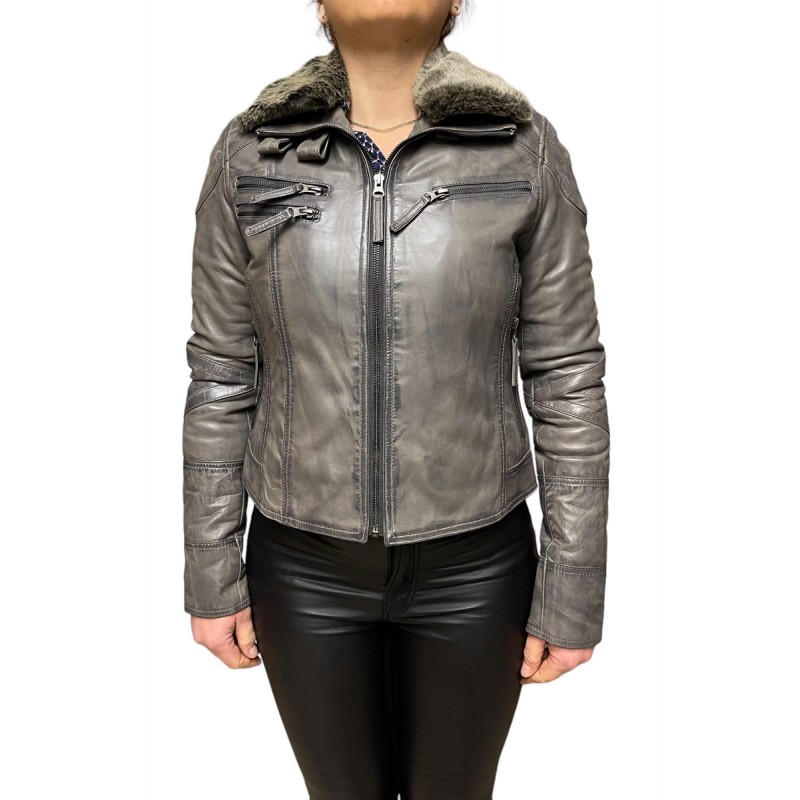 IN-40 ΓΥΝΑΙΚΕΙΟ ΔΕΡΜΑΤΙΝΟ BIKER ΓΚΡΙ