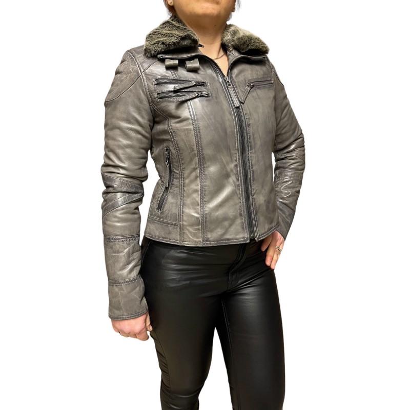 IN-40 ΓΥΝΑΙΚΕΙΟ ΔΕΡΜΑΤΙΝΟ BIKER ΓΚΡΙ