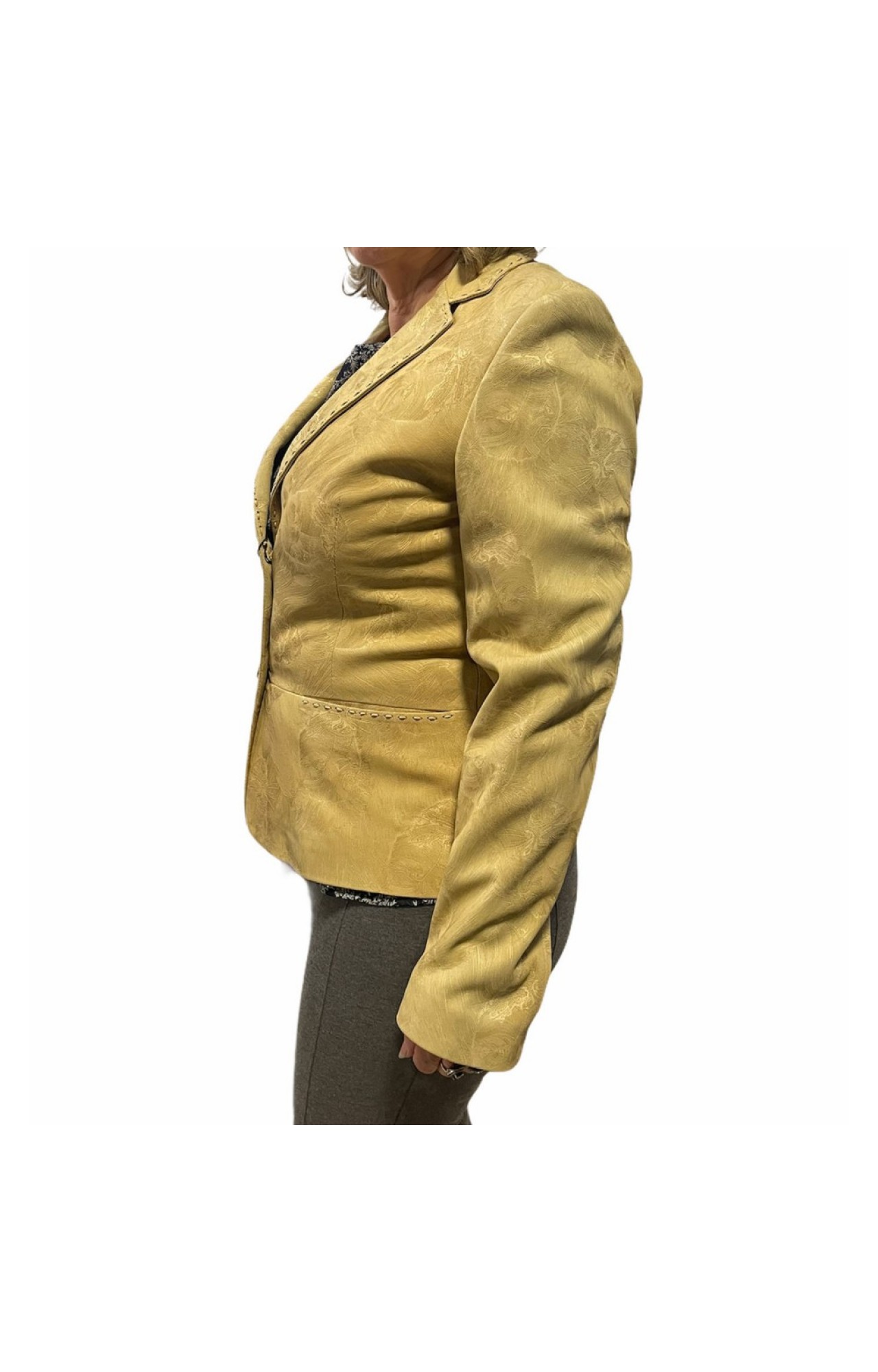 14032-L WOMENS LEATHER BLAZER  JACKET BEIGE