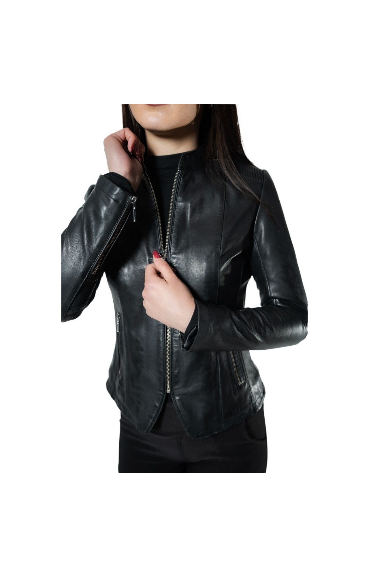 MARKOS LEATHER BO-ABIGAIL WOMENS BIKER LEATHER JACKET BLACK