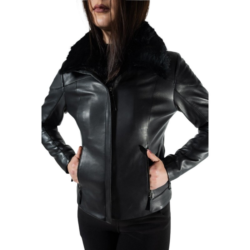 BO-CITY ΓΥΝΑΙΚΕΙΟ ΔΕΡΜΑΤΙΝΟ ΜΠΟΥΦΑΝ ΜΕ ΦΥΣΙΚΗ ΓΟΥΝΑ ΜΑΥΡΟ