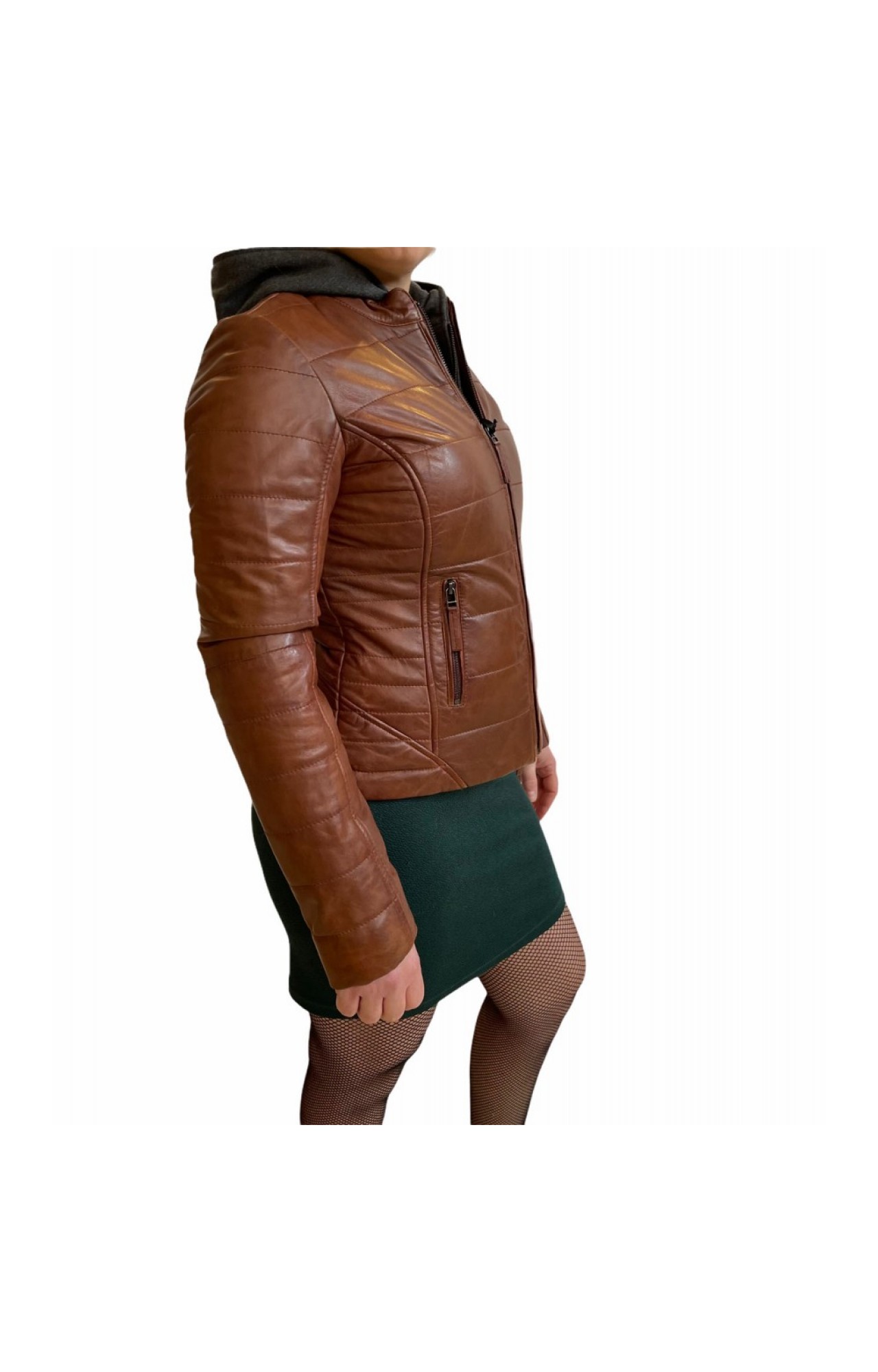 BO-MAIRA WOMEN'S LEATHER BIKER JACKET TOBACCO