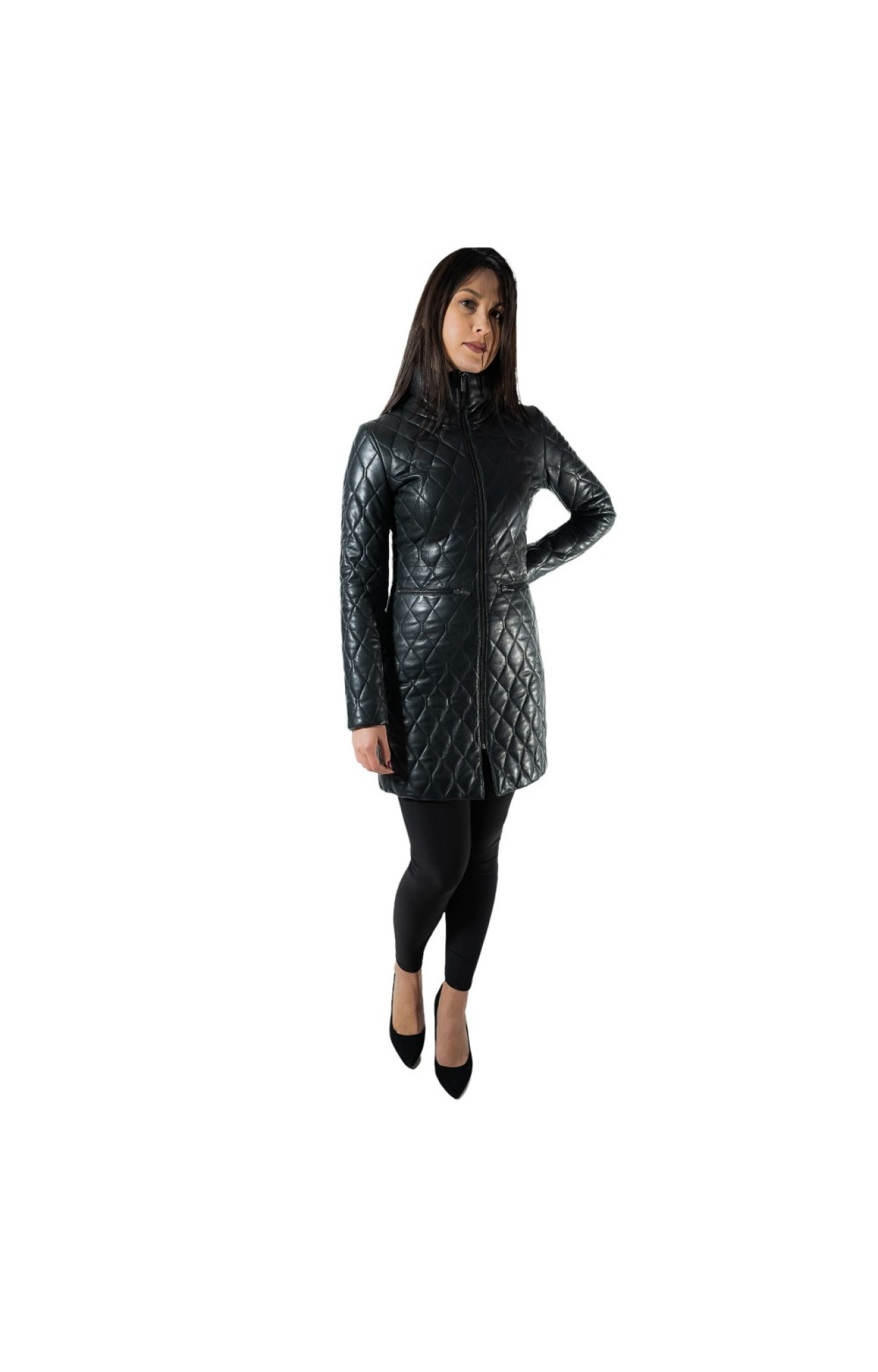 BO-PATRIZIA WOMENS LEATHER SEMI-COAT BLACK