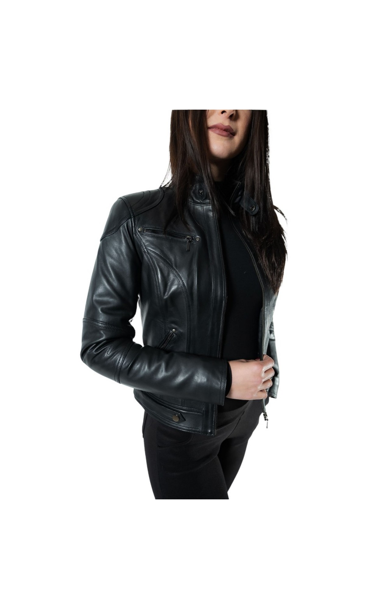 DOLBY WOMENS BIKER LEATHER JACKET BLACK