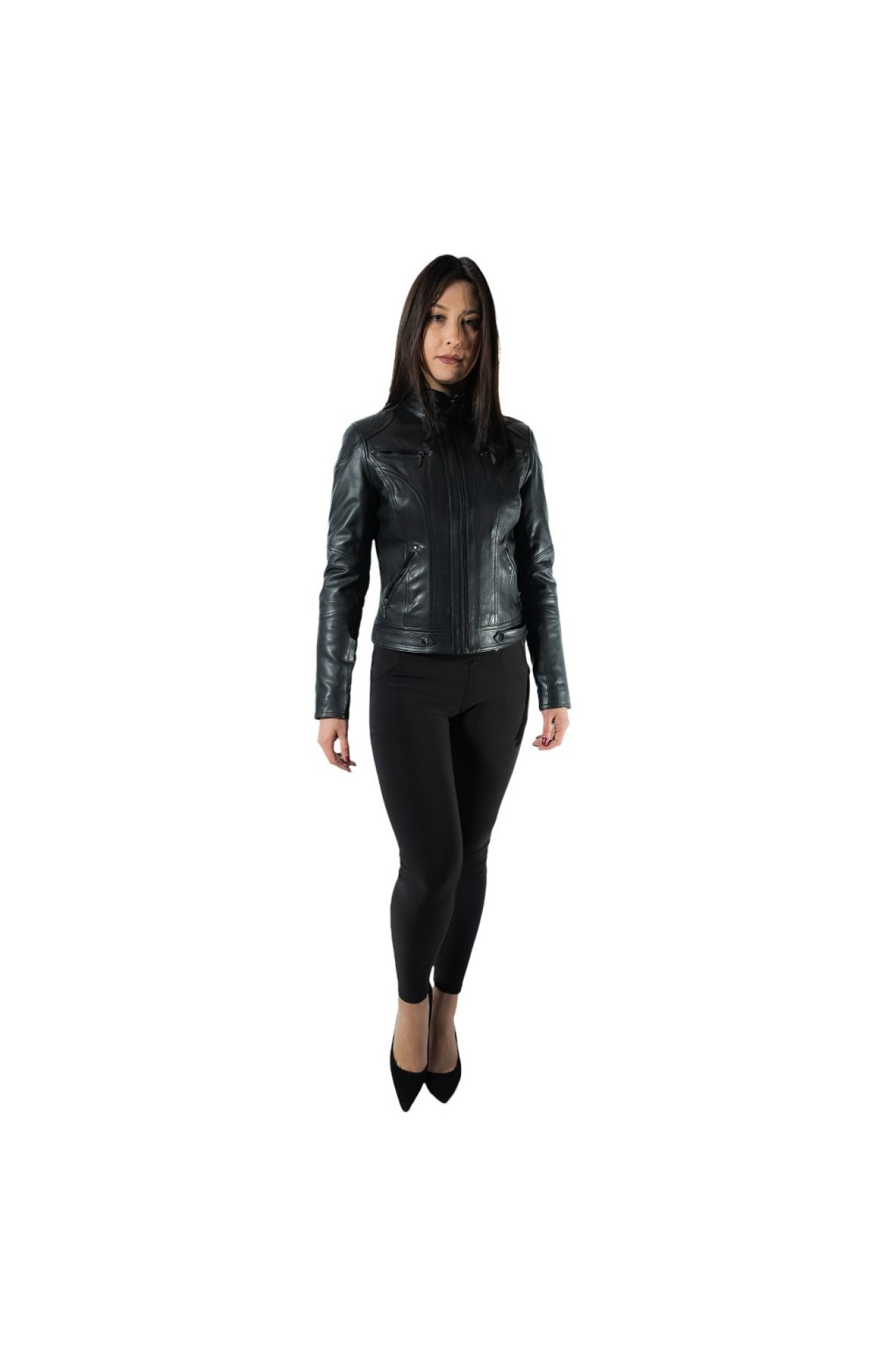 DOLBY WOMENS BIKER LEATHER JACKET BLACK