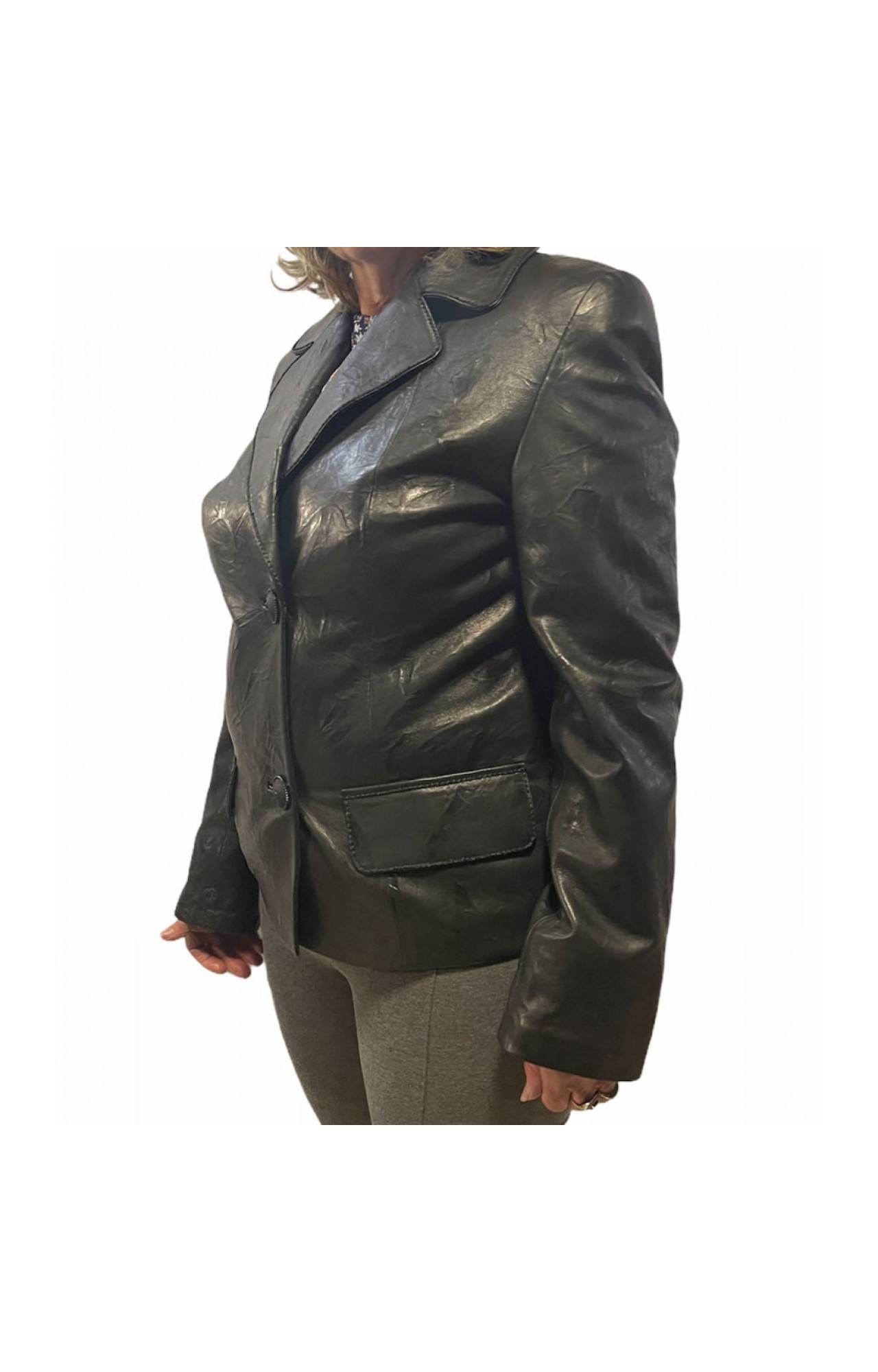 PEL-137 WOMENS LEATHER BLAZER JACKET BLACK
