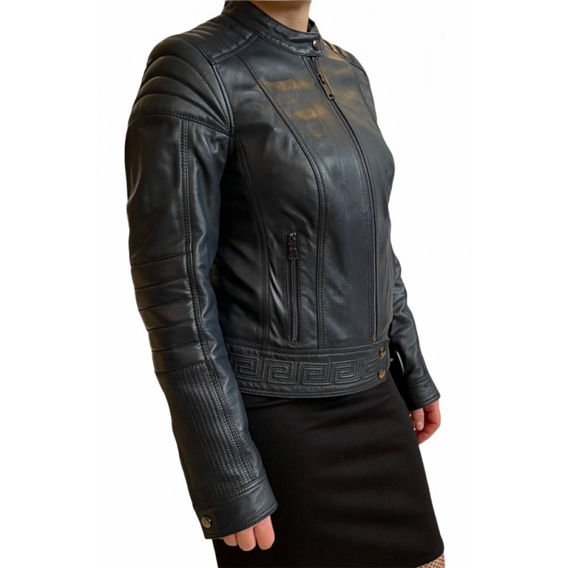 MARKOS LEATHER R-8380 ΓΥΝΑΙΚΕΙΟ ΔΕΡΜΑΤΙΝΟ BIKER ΜΠΛΕ