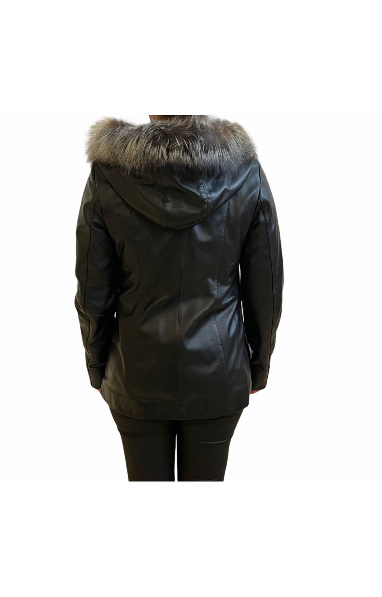 MARKOS LEATHER R-9910 WOMENS LEATHER BIKER WITH NATURAL FUR BLACK
