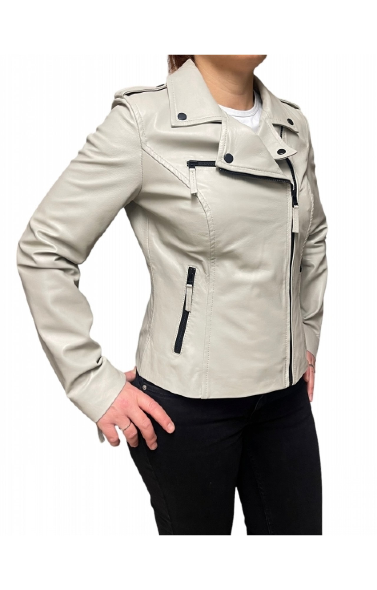 MUFFIN-ECRU WOMENS LEATHER JACKET