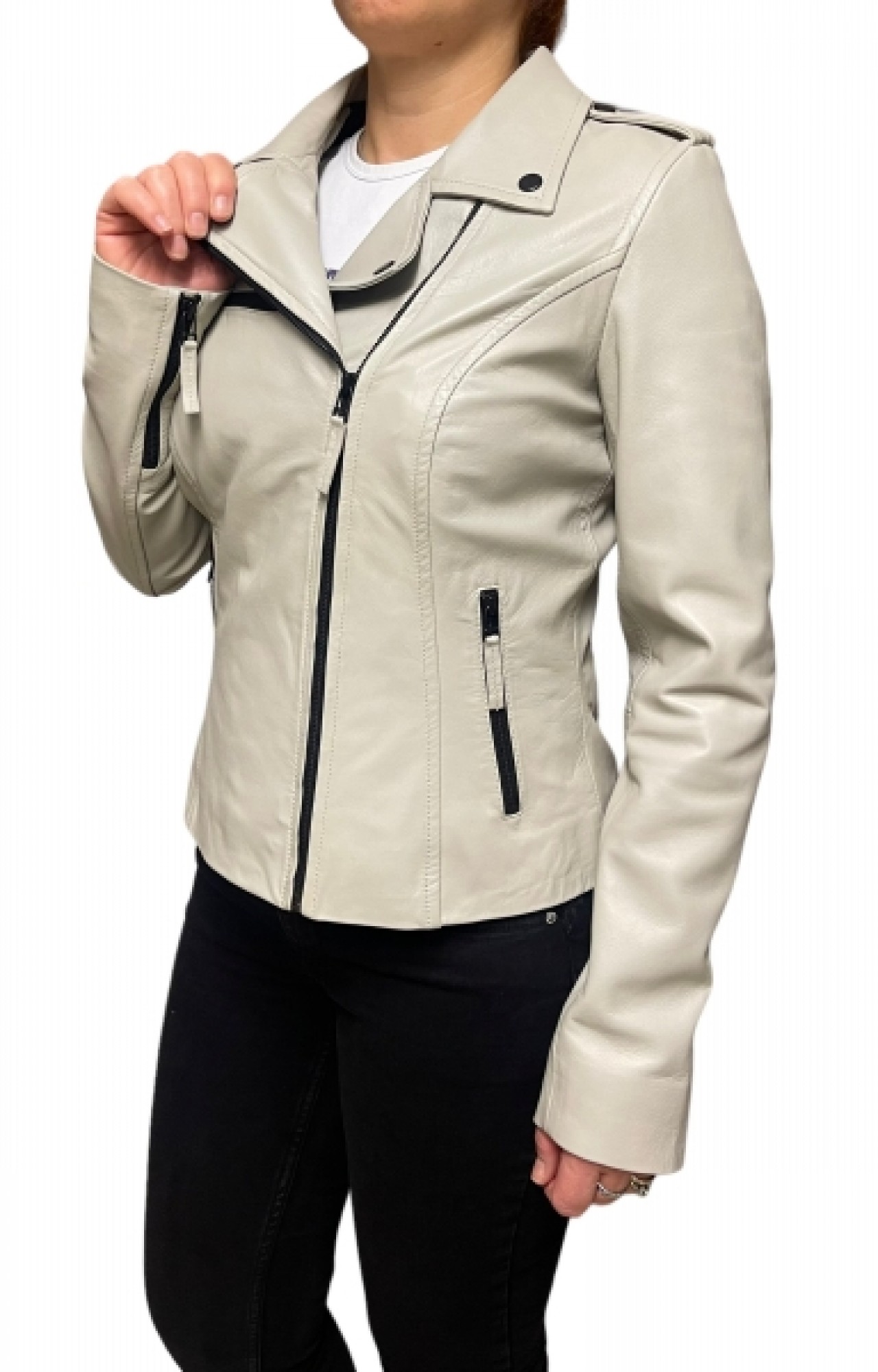 MUFFIN-ECRU WOMENS LEATHER JACKET