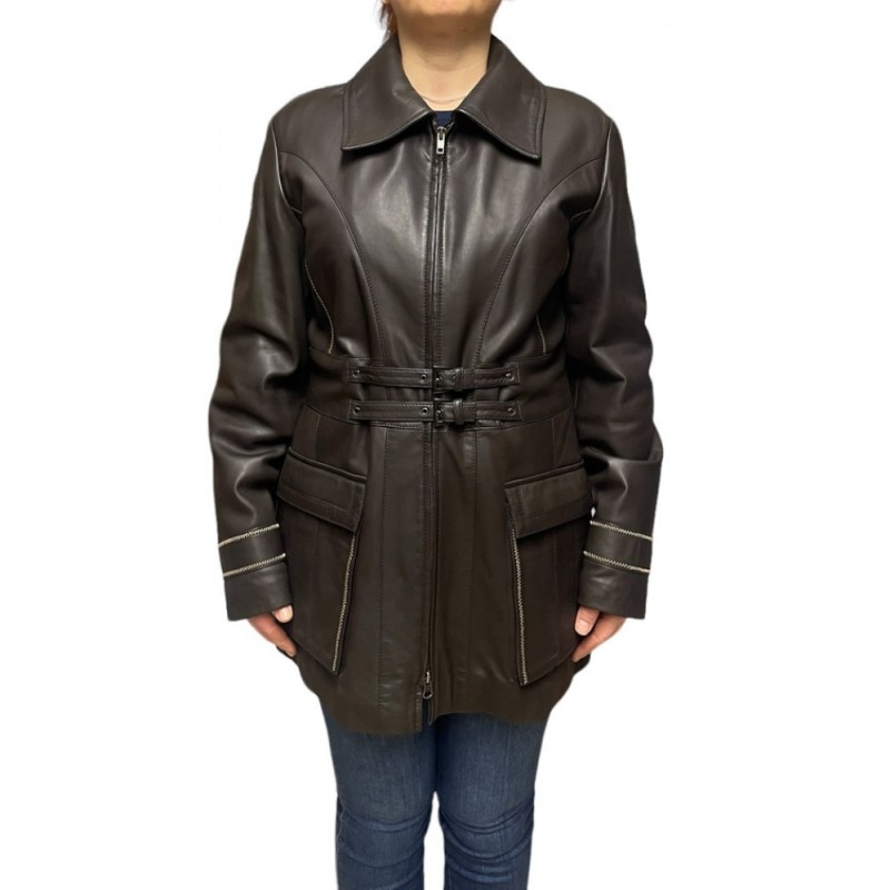 SAMEE WOMENS LEATHER JACKET BROWN