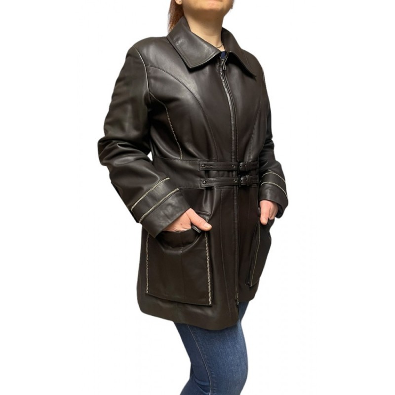 SAMEE WOMENS LEATHER JACKET BROWN