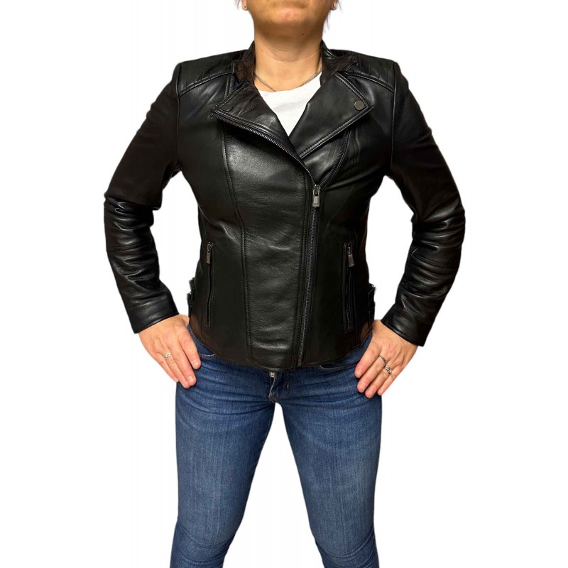 ID-5035 WOMENS LEATHER BIKER BLACK