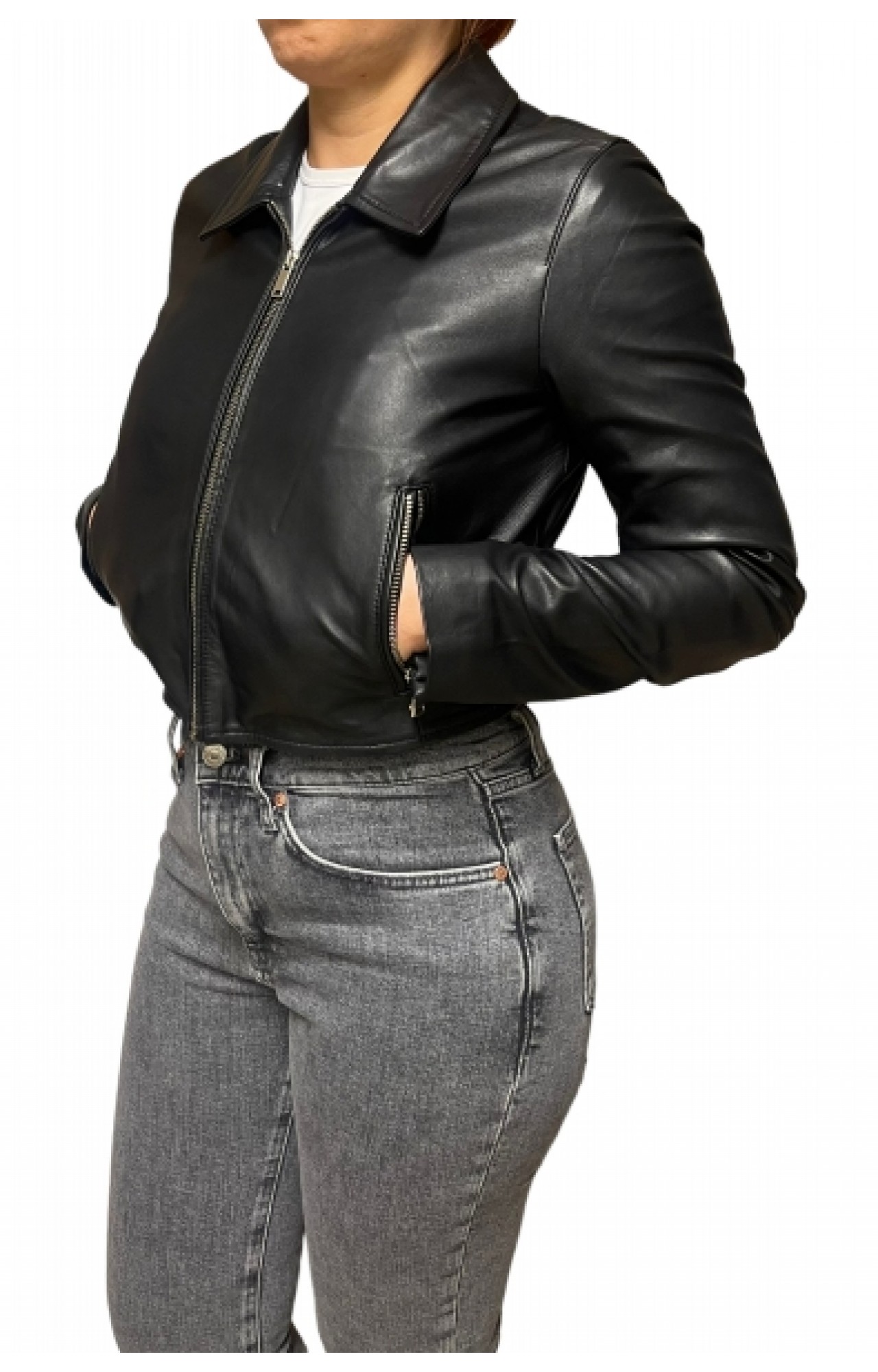 AW23-76-SHORT WOMENS LEATHER JACKET BLACK