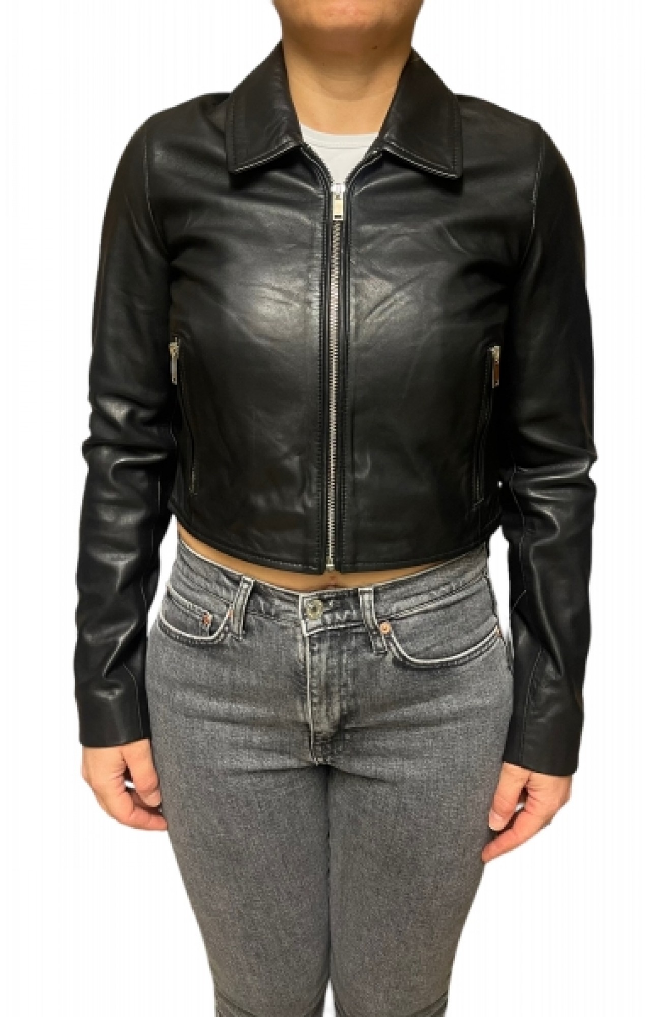AW23-76-SHORT WOMENS LEATHER JACKET BLACK