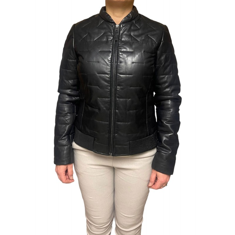 AW23-60-BLACK ΓΥΝΑΙΚΕΙΟ ΔΕΡΜΑΤΙΝΟ BOMBER ΜΠΟΥΦΑΝ PUFFER ΜΑΥΡΟ