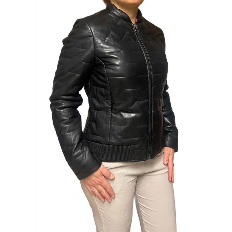 AW23-60-BLACK ΓΥΝΑΙΚΕΙΟ ΔΕΡΜΑΤΙΝΟ BOMBER ΜΠΟΥΦΑΝ PUFFER ΜΑΥΡΟ