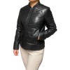 AW23-60-BLACK WOMENS LEATHER BOMBER PUFFER JACKET