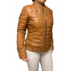 AW23-60-COGNAC WOMEN'S LEATHER BOMBER JACKET PUFFER