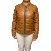 AW23-60-COGNAC WOMEN'S LEATHER BOMBER JACKET PUFFER