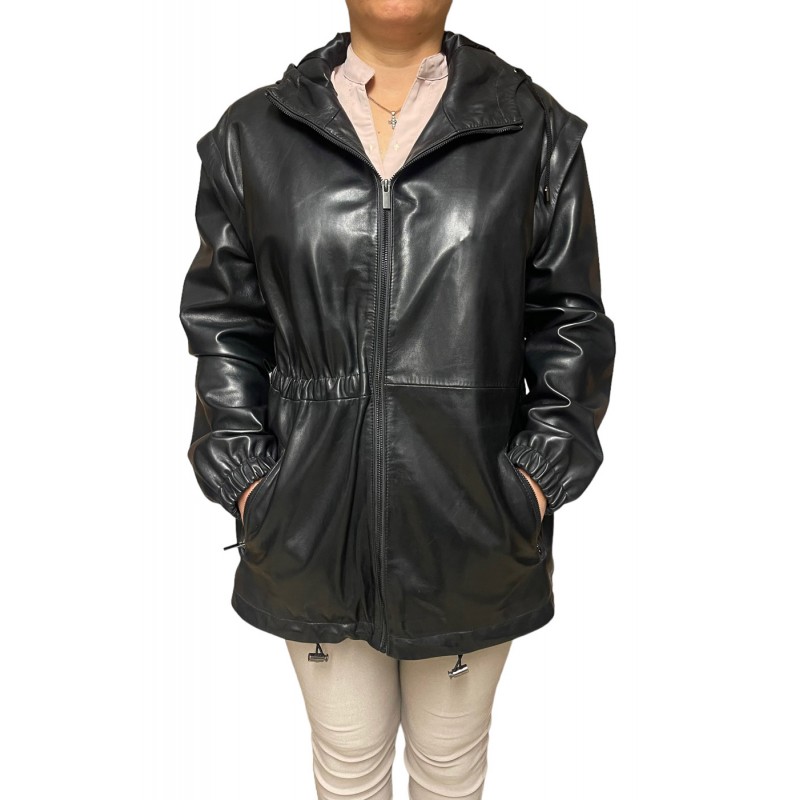 AW23-86 ΓΥΝΑΙΚΕΙΟ ΔΕΡΜΑΤΙΝΟ ΜΠΟΥΦΑΝ ΜΑΥΡΟ