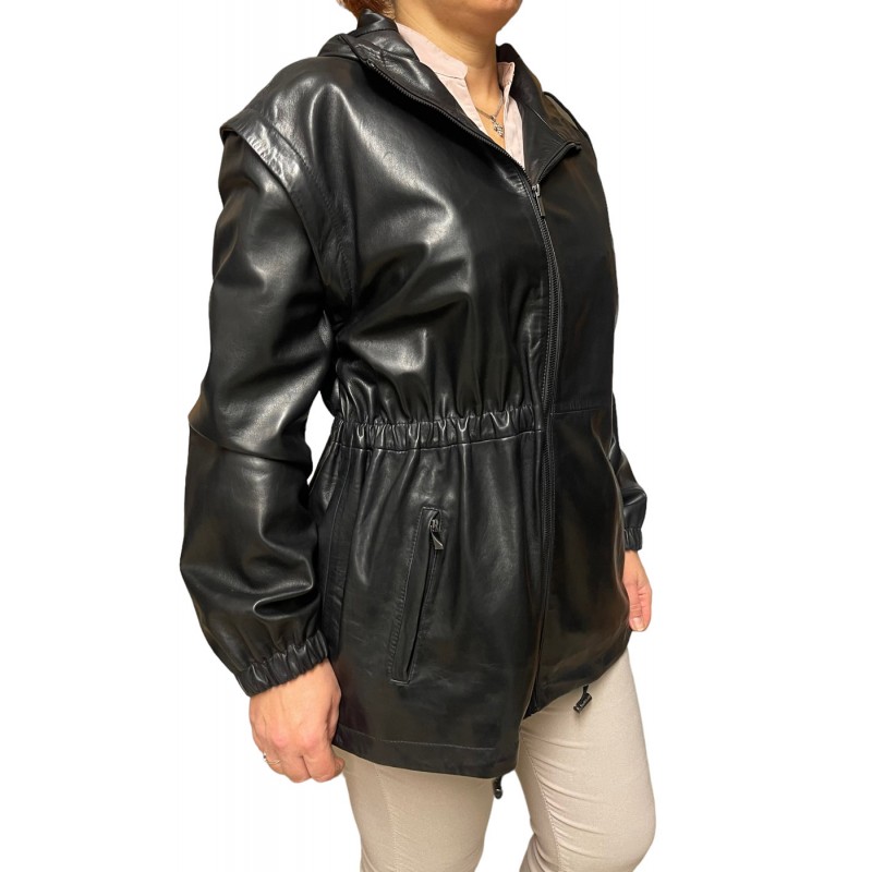 AW23-86 ΓΥΝΑΙΚΕΙΟ ΔΕΡΜΑΤΙΝΟ ΜΠΟΥΦΑΝ ΜΑΥΡΟ