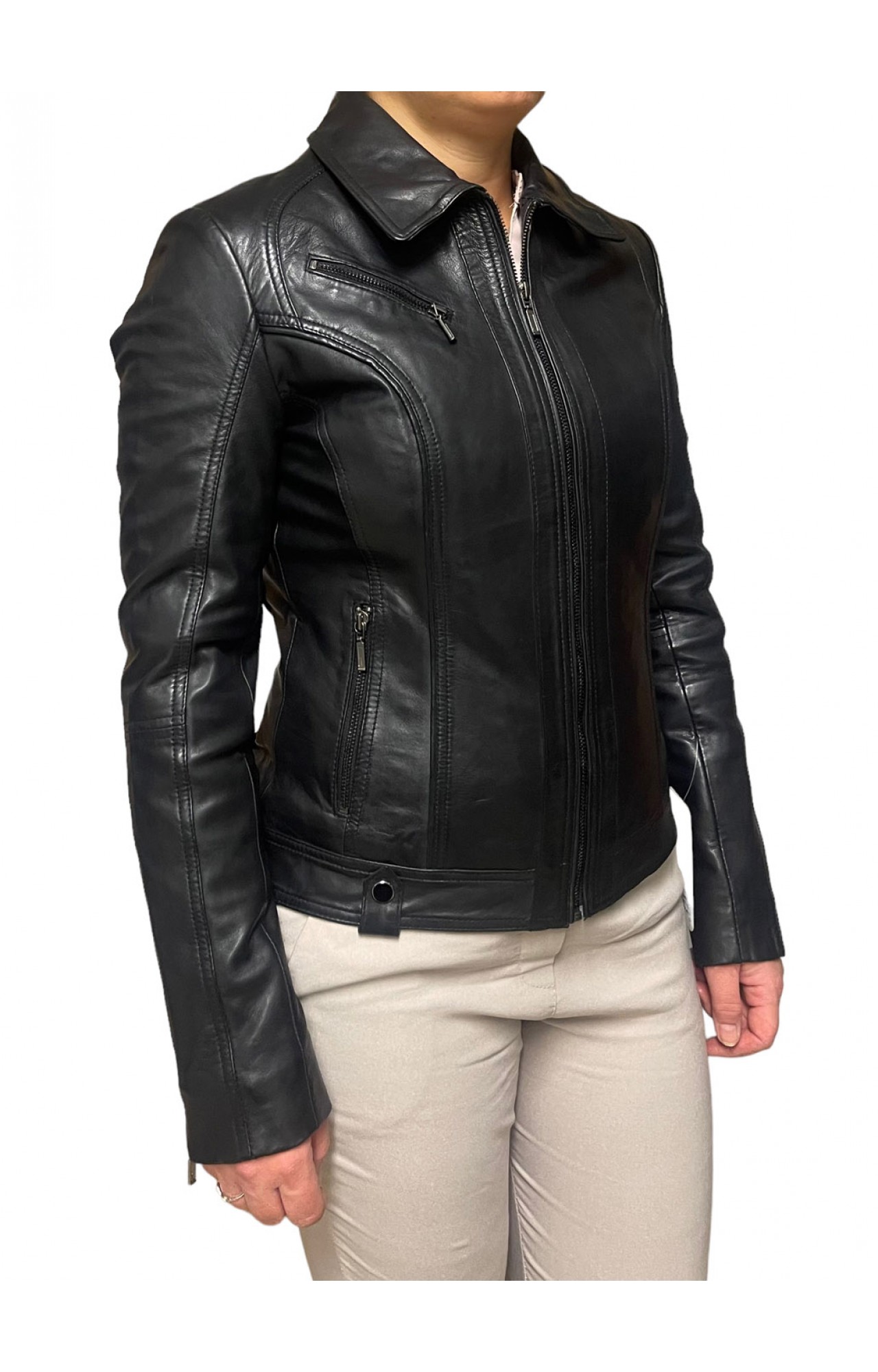 BO-SABRA-BLACK WOMENS BLACK LEATHER JACKET