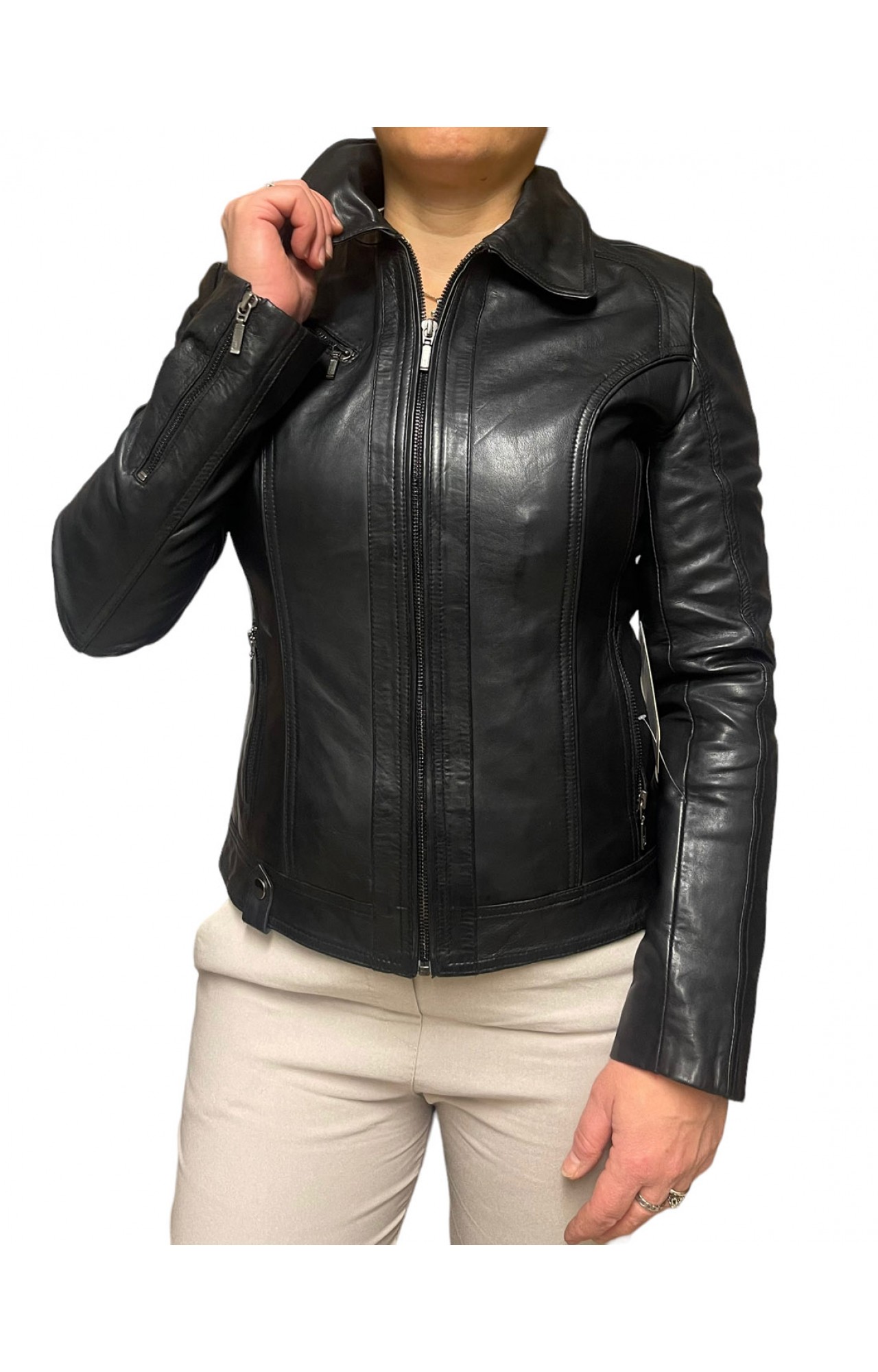 BO-SABRA-BLACK WOMENS BLACK LEATHER JACKET