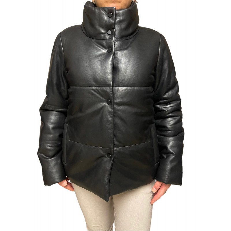 IE1-BLACK ΓΥΝΑΙΚΕΙΟ ΔΕΡΜΑΤΙΝΟ ΜΠΟΥΦΑΝ PUFFER