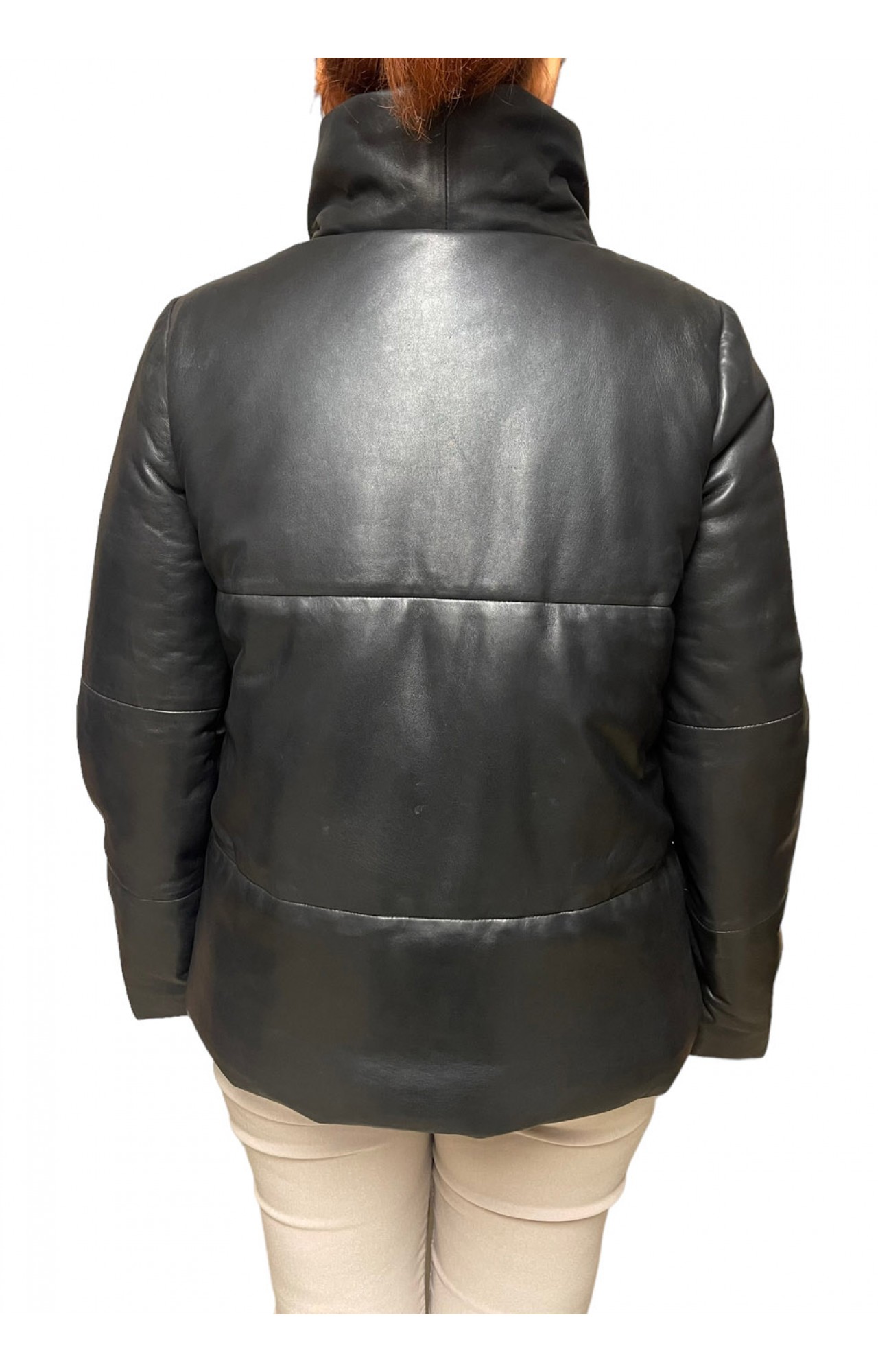 IE1-BLACK WOMENS LEATHER PUFFER JACKET