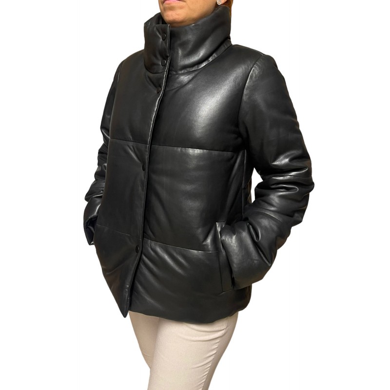 IE1-BLACK ΓΥΝΑΙΚΕΙΟ ΔΕΡΜΑΤΙΝΟ ΜΠΟΥΦΑΝ PUFFER