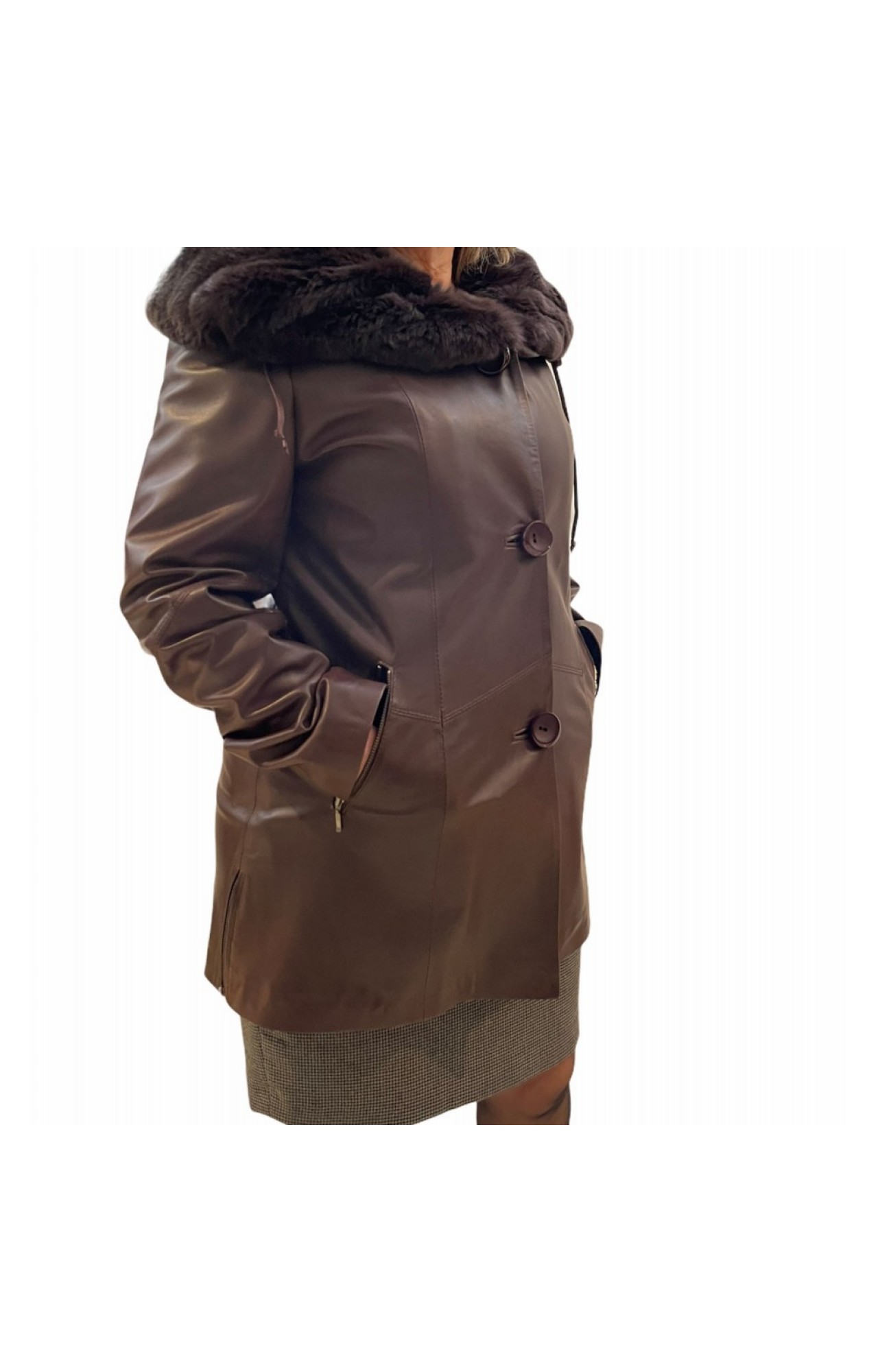 900 WOMENS LEATHER JACKET WITH NATURAL FUR BROWN