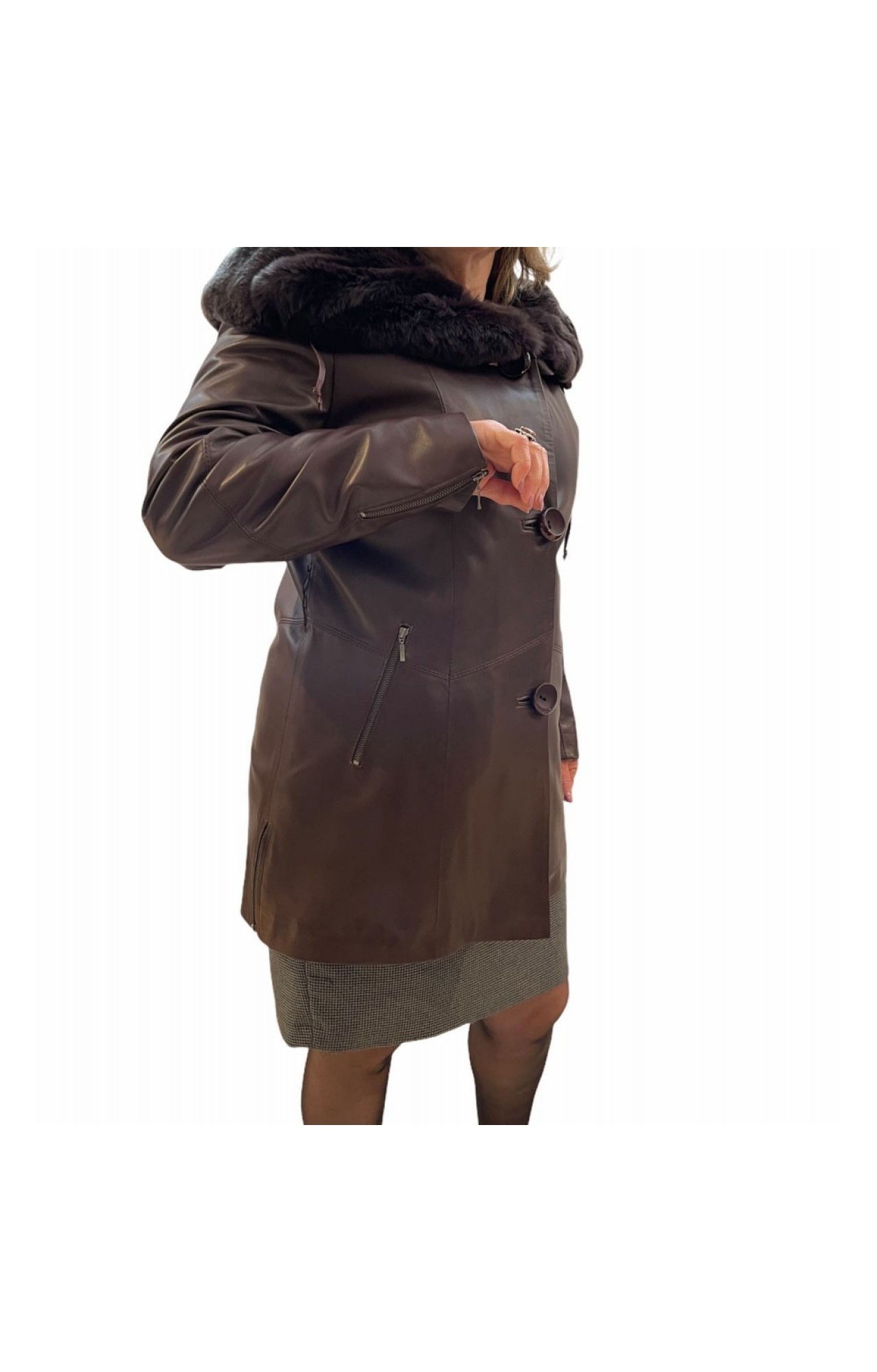 900 WOMENS LEATHER JACKET WITH NATURAL FUR BROWN