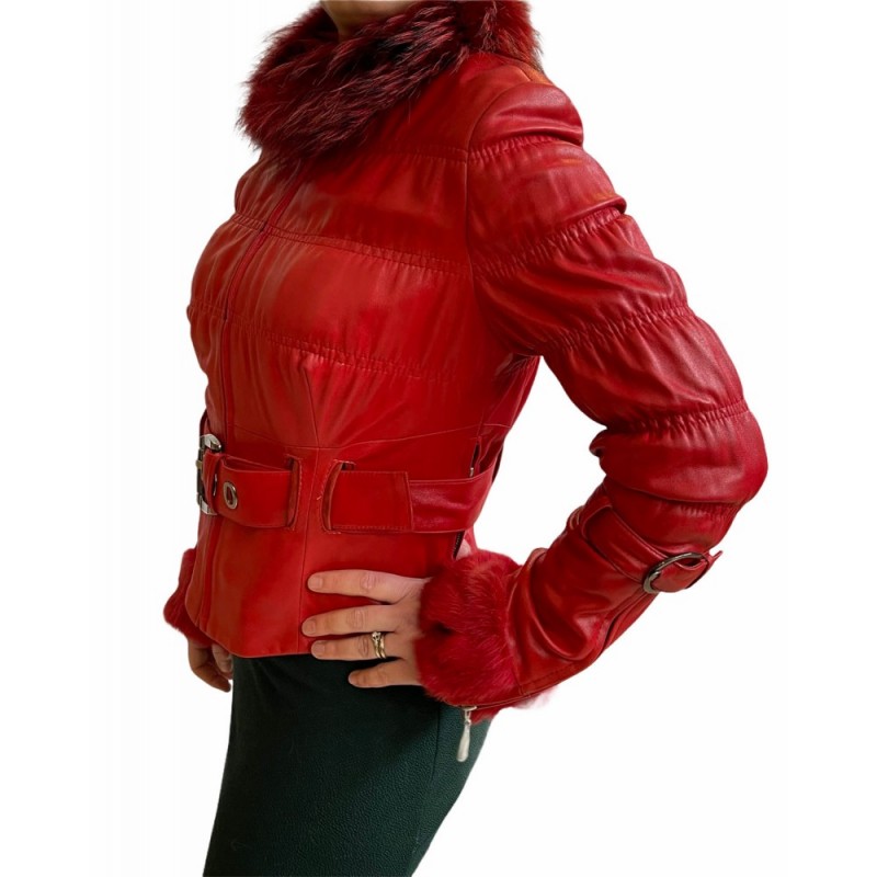 YASM ΓΥΝΑΙΚΕΙΟ ΔΕΡΜΑΤΙΝΟ BIKER ΜΕ ΦΥΣΙΚΗ ΓΟΥΝΑ ΚΟΚΚΙΝΟ