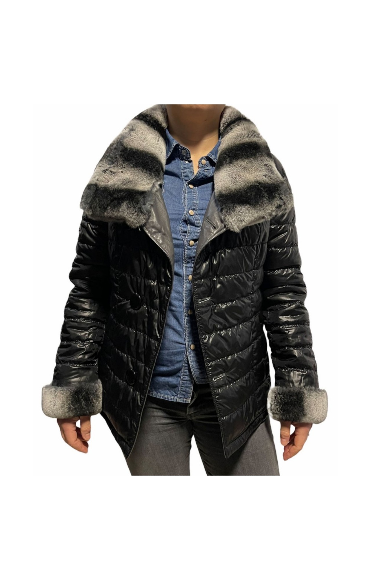 MARKOS LEATHER 9661-C WOMENS LEATHER GREY DOUBLE SIDE JACKET WITH NATURAL FUR