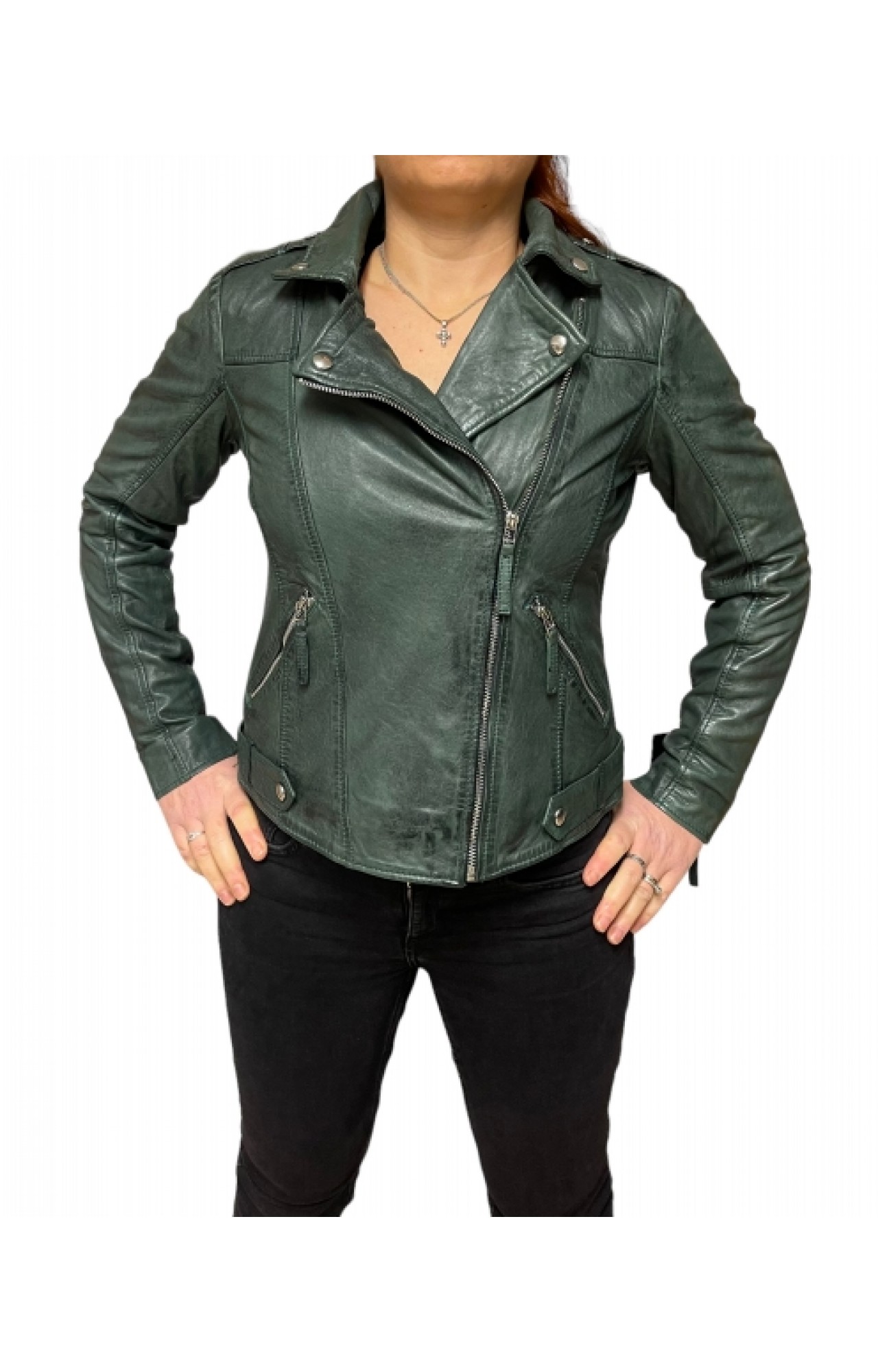 UC-MD85 WOMENS LEATHER JACKET PERFECTO GREEN