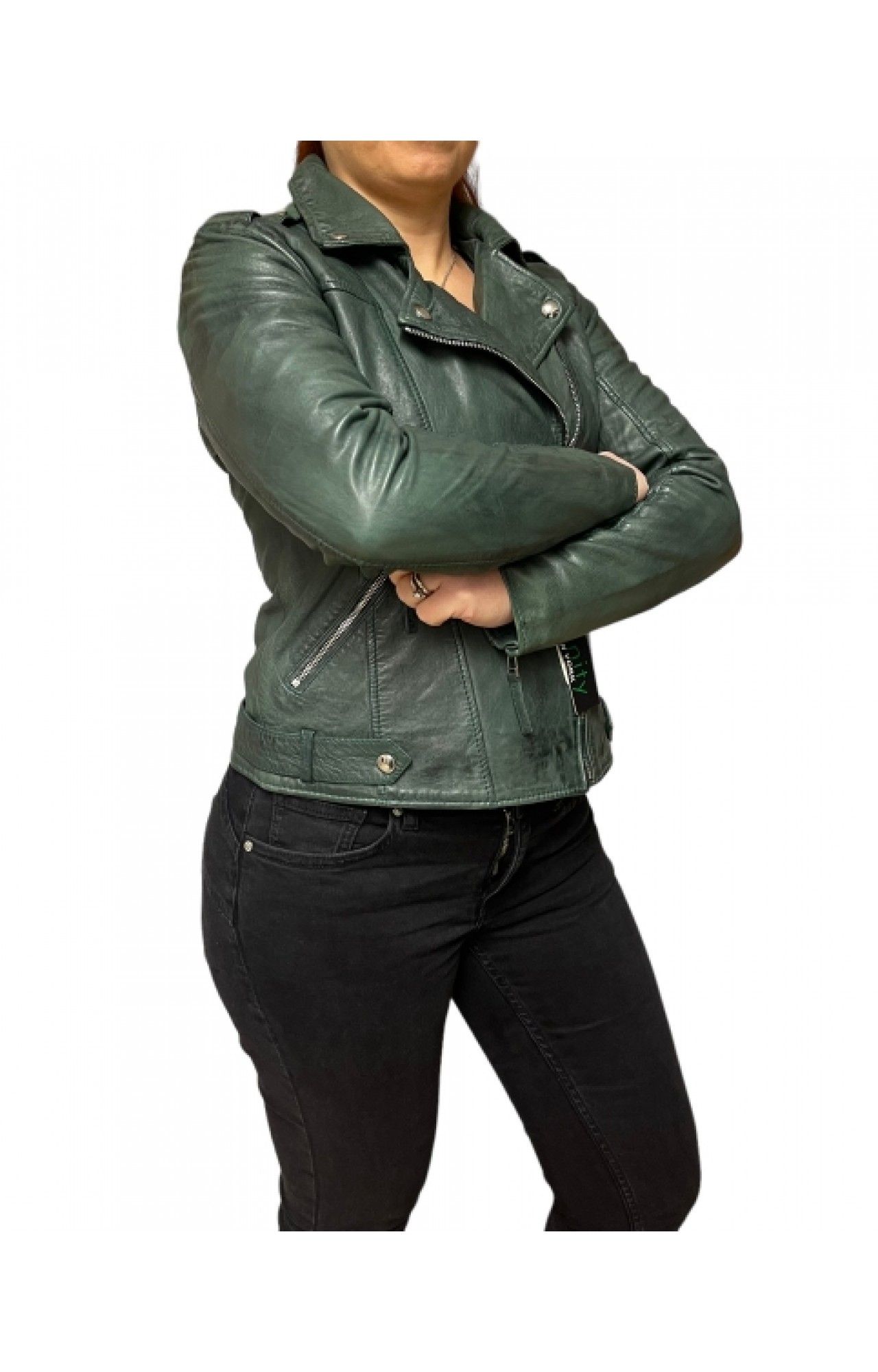 UC-MD85 WOMENS LEATHER JACKET PERFECTO GREEN