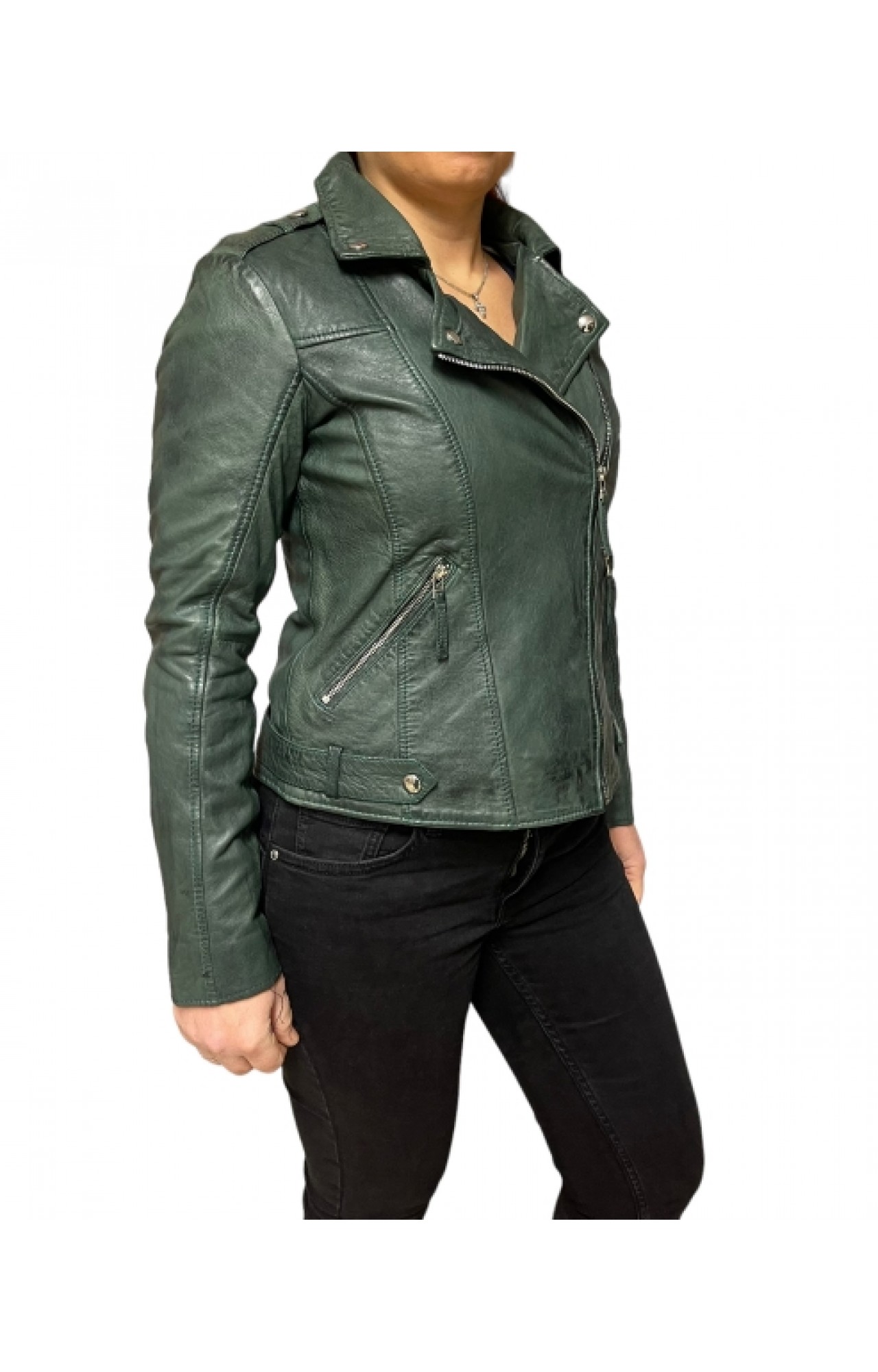 UC-MD85 WOMENS LEATHER JACKET PERFECTO GREEN