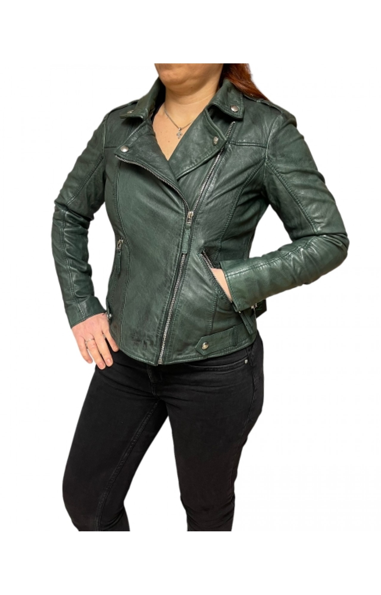 UC-MD85 WOMENS LEATHER JACKET PERFECTO GREEN