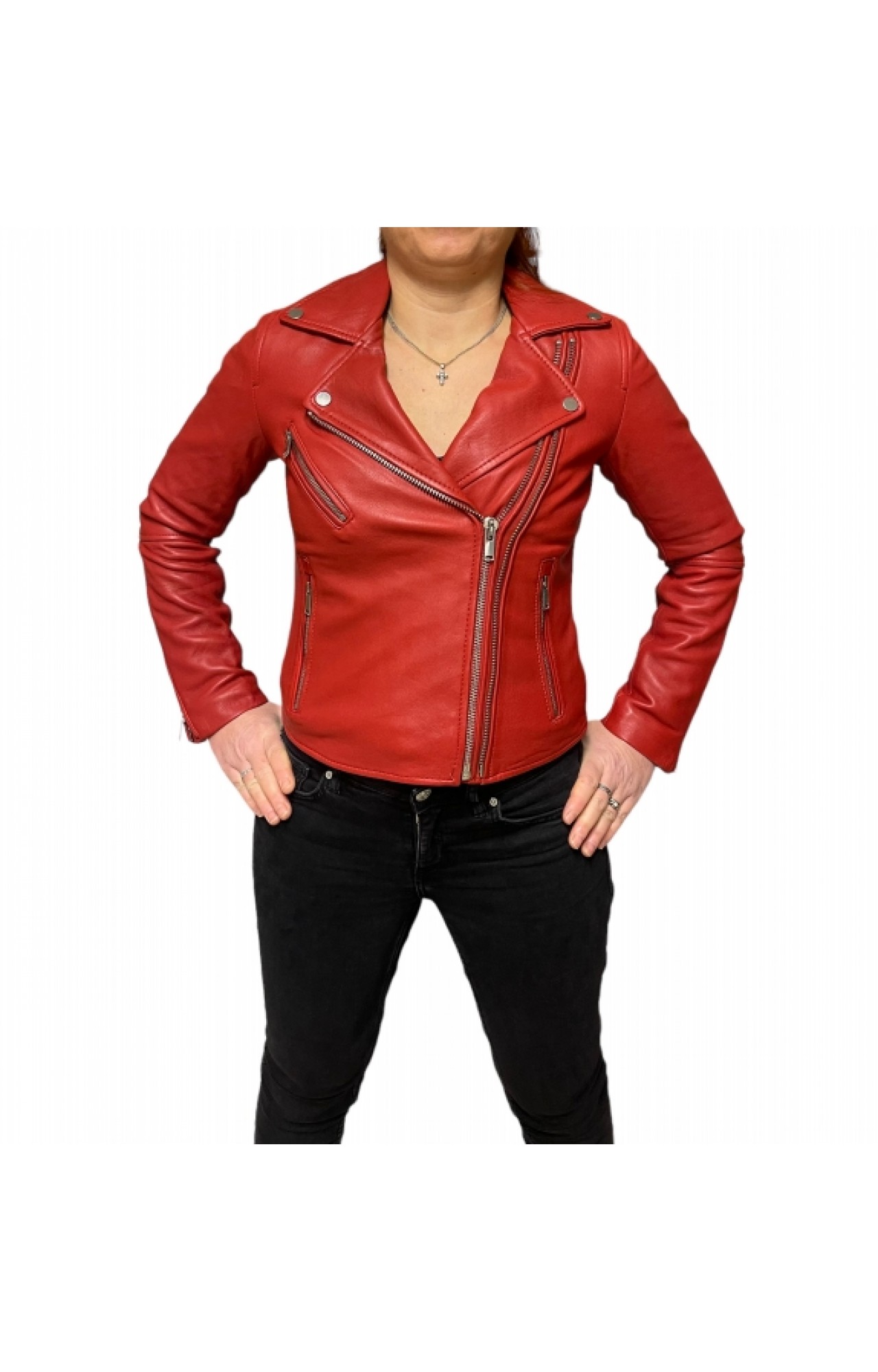UC-MD87 WOMENS LEATHER JACKET PERFECTO RED