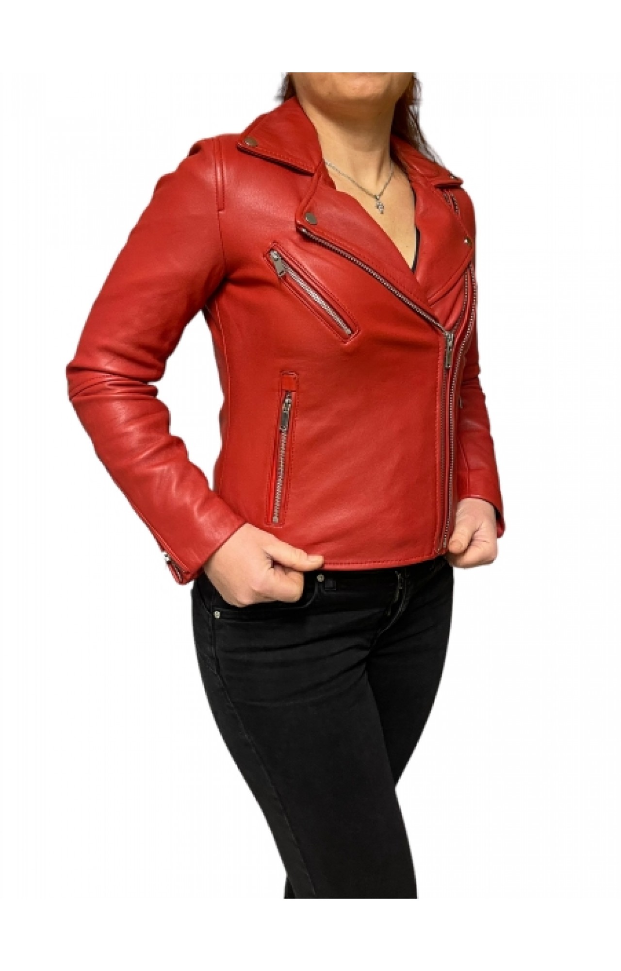 UC-MD87 WOMENS LEATHER JACKET PERFECTO RED