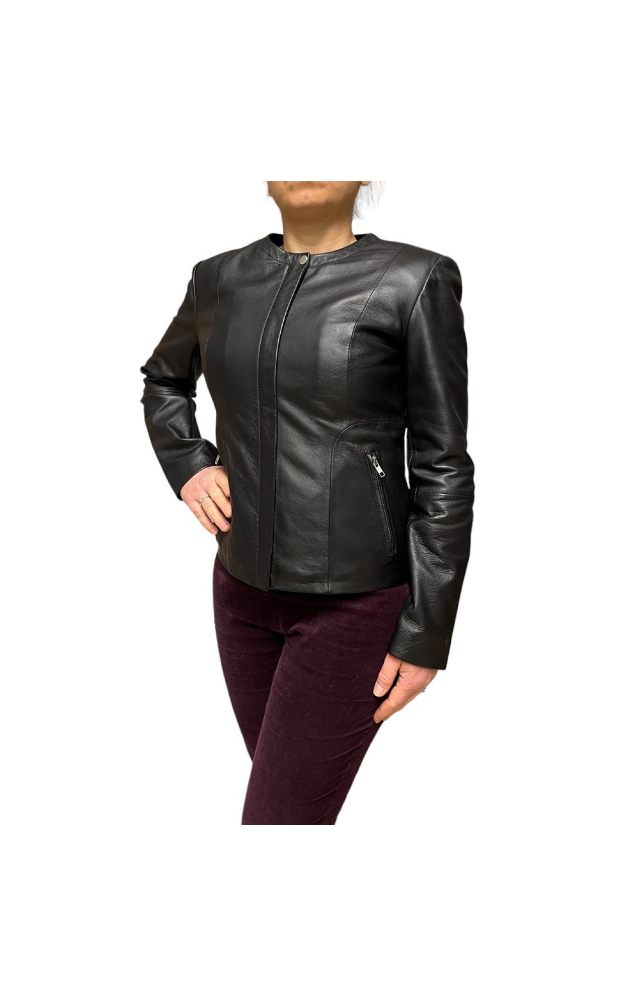 ID-5279 WOMENS LEATHER BIKER-JACKET BLACK
