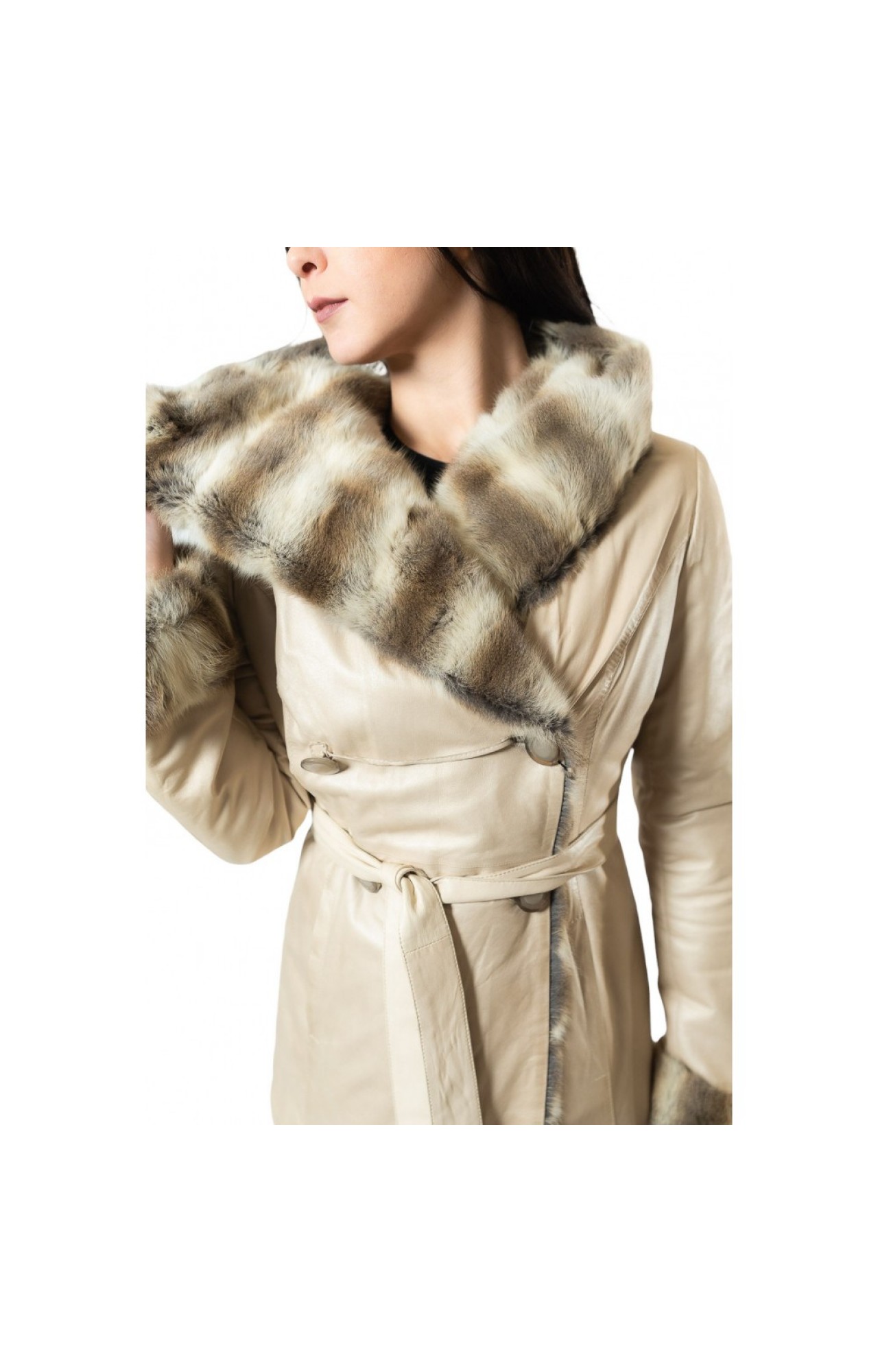 MARKOS LEATHER KU-BK-1060 WOMENS LEATHER WITH HOOD AND BELT  BEIGE
