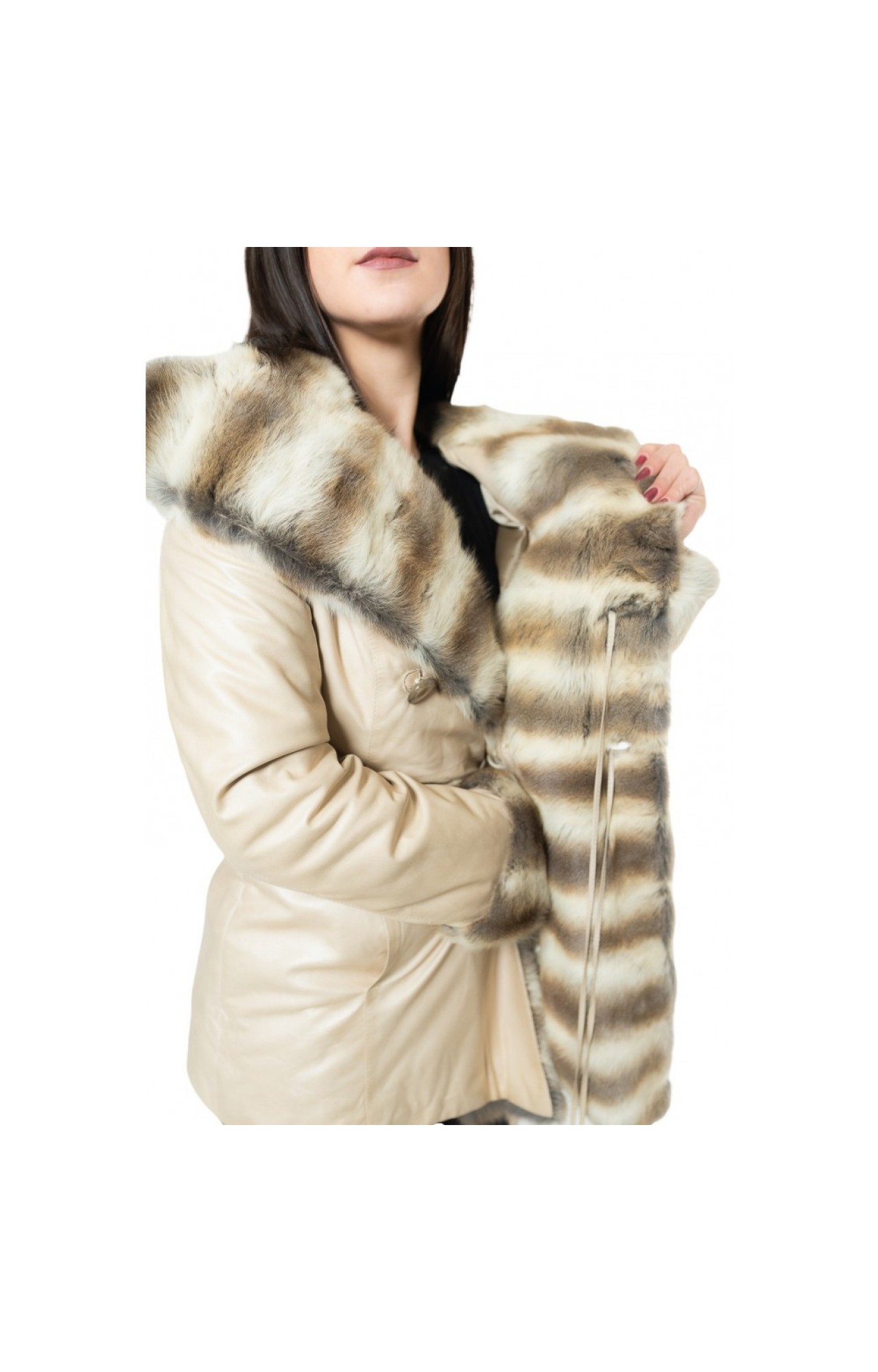 MARKOS LEATHER KU-BK-1060 WOMENS LEATHER WITH HOOD AND BELT  BEIGE