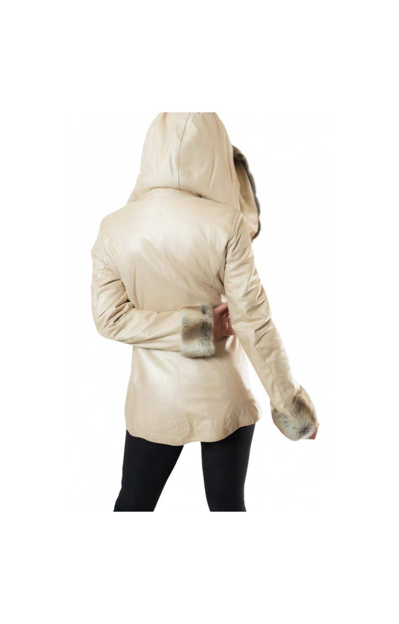 MARKOS LEATHER KU-BK-1060 WOMENS LEATHER WITH HOOD AND BELT  BEIGE
