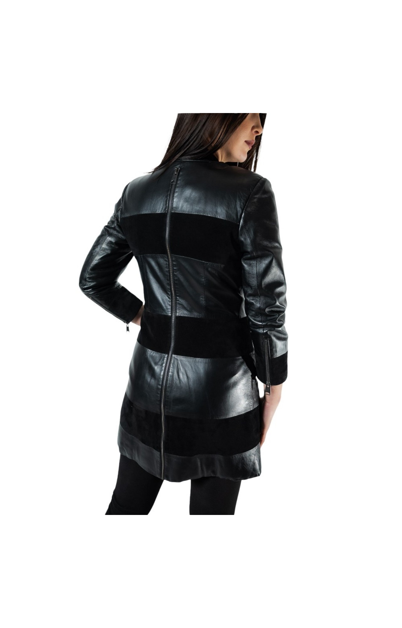 R-2870 WOMENS SEMI COAT LEATHER WITH SUEDE AND NAPPA BLACK