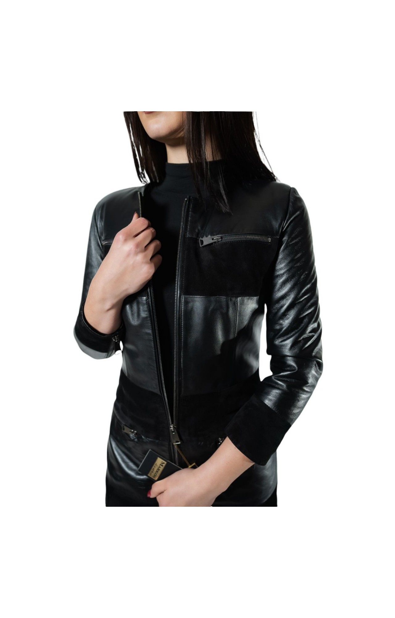 R-2870 WOMENS SEMI COAT LEATHER WITH SUEDE AND NAPPA BLACK