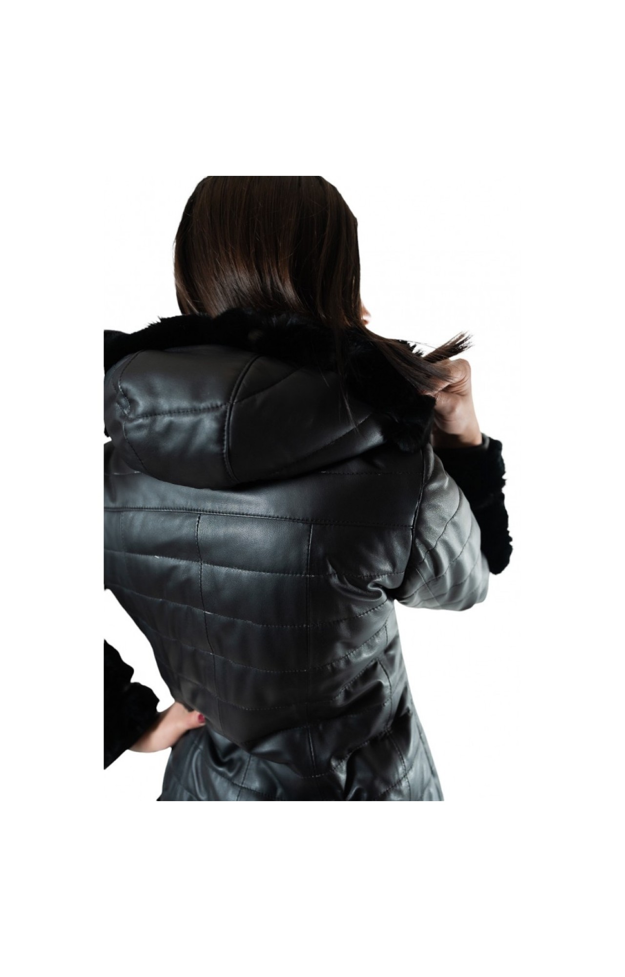 R-410 PERFECTO LEATHER JACKET WITH NATURAL REX FUR BLACK